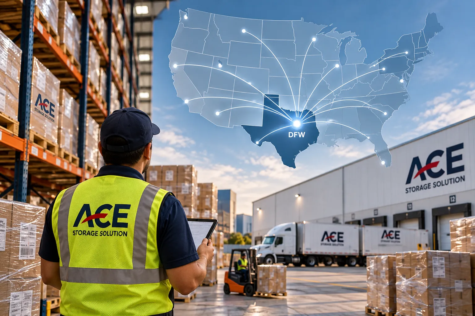 Centralized inventory storage at a DFW warehouse for nationwide distribution