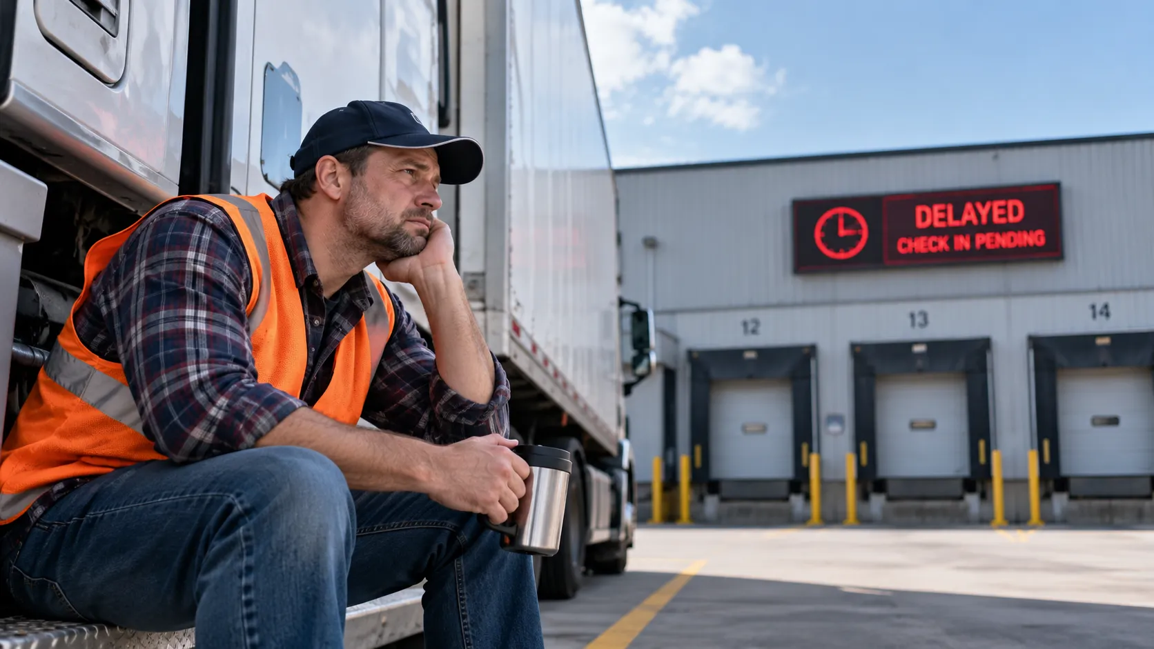 Truck driver waiting at warehouse due to delivery delays and detention