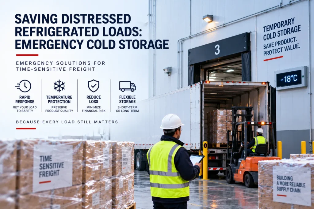 Emergency cold storage for distressed refrigerated freight