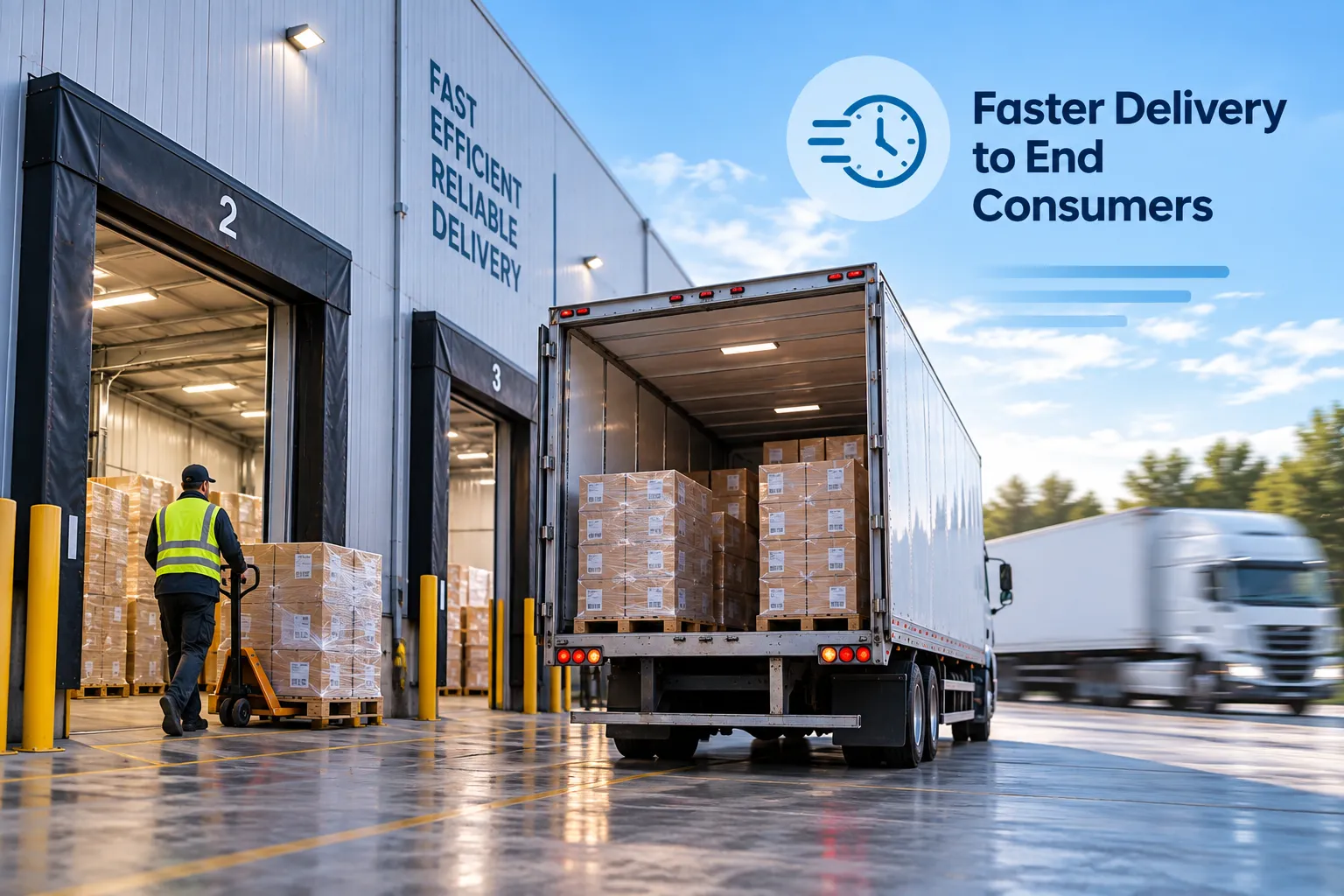 Cross-docking trucks transferring freight for faster delivery