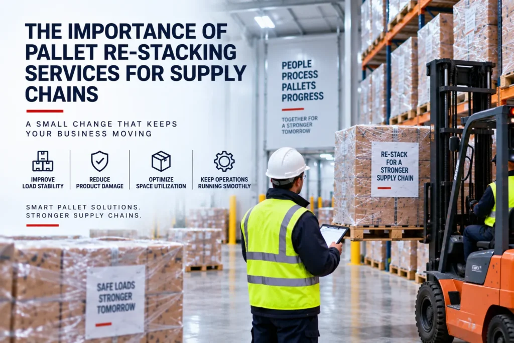 Pallet re-stacking services for safer supply chain operations