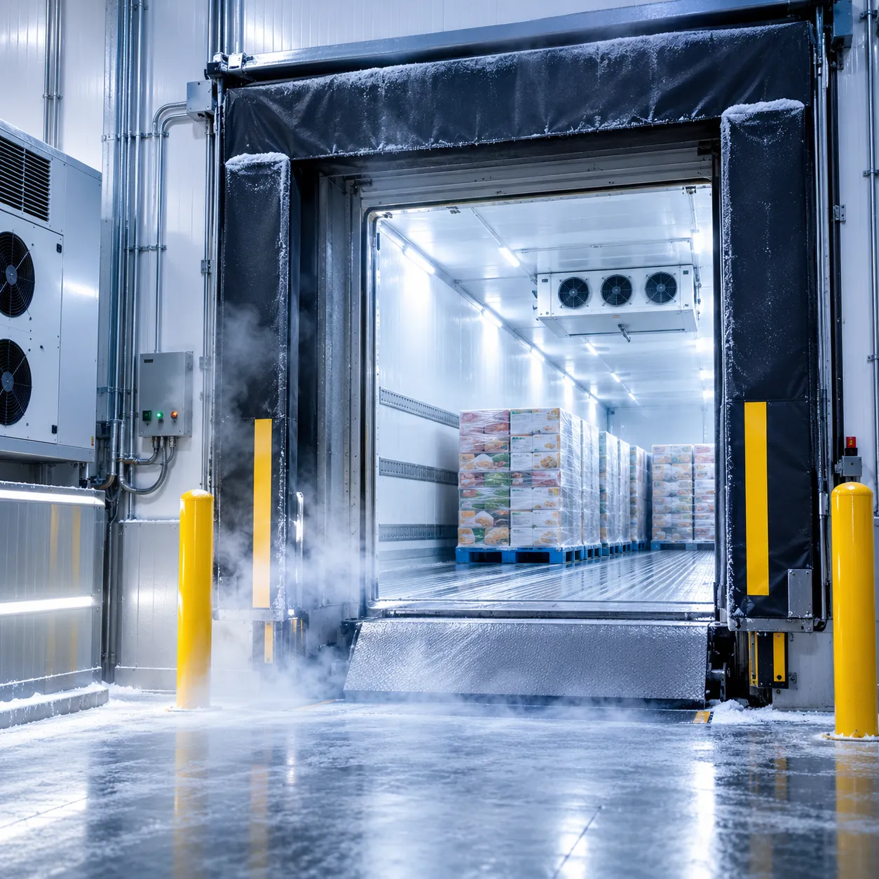 Pre-cooled loading docks for frozen food storage