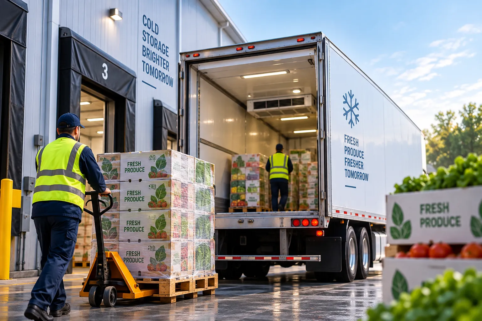 Rapid transfer of fresh produce between refrigerated trailers