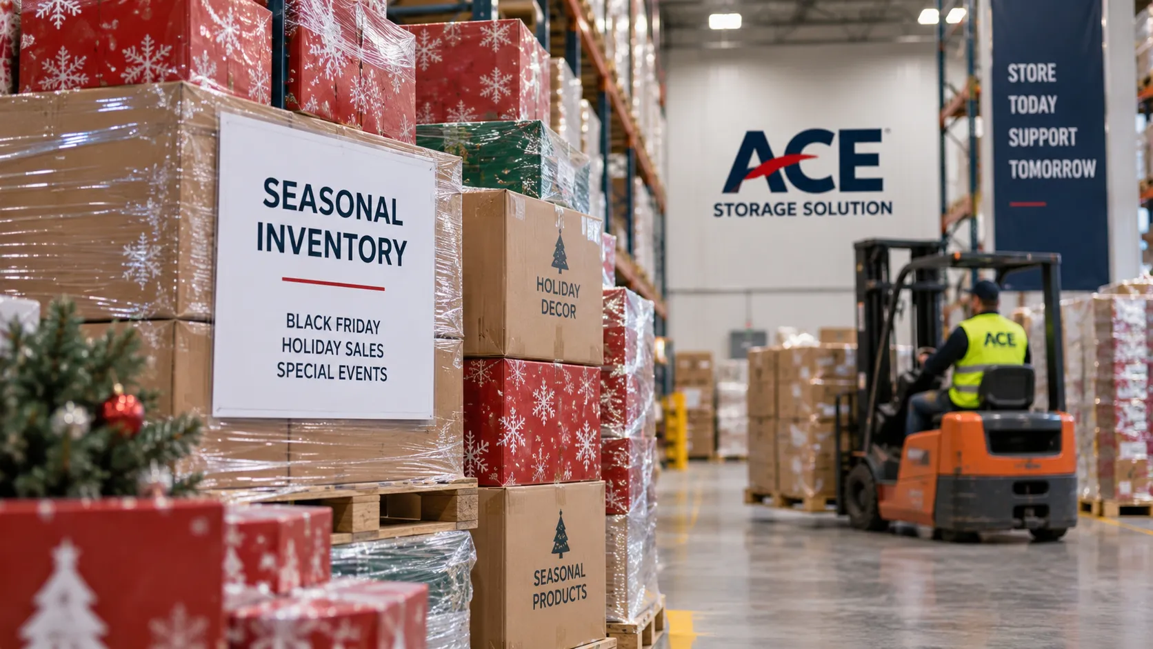 Seasonal inventory stored in a warehouse for short-term storage